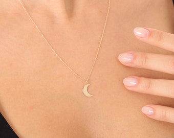 14k Solid Gold Moon Necklace, Gold Moon Pendant, Dainty Moon Star Charm Pendant, Celestial Necklace,Birthday Gift, Christmas Gift
