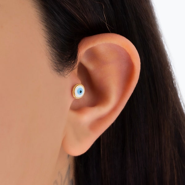 Nazar Piercing, Evil Eye Piercing, Evil Eye en or massif, Piercing minimaliste, Gold Stud Piercing, Boucle d'oreille Evil Eye Stud, Boucle d'oreille Cartilage