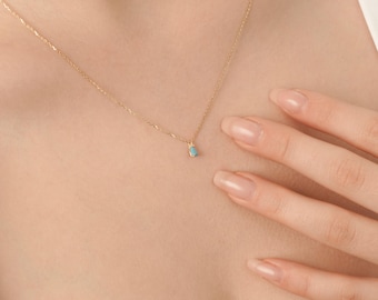 Collier turquoise en or 14 carats, pendentif turquoise en or, breloque turquoise, accessoire délicat turquoise, pierre de naissance de décembre, cadeau d'anniversaire
