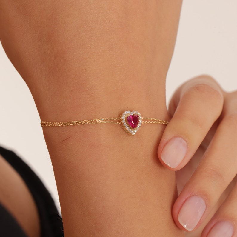 Ruby Heart Bracelet July Birthstone July Gemstone 14k Gold Bracelet ruby-heart-bracelet-july-birthstone-july-gemstone-14k-gold-bracelet