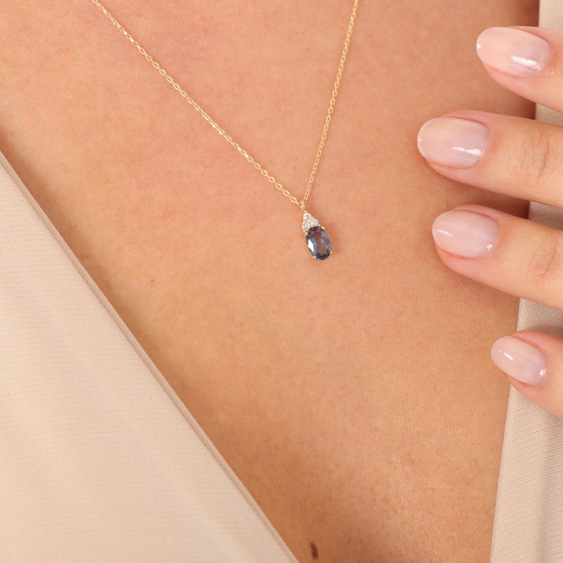 Gold Blue Stone Necklace, Sapphire Pendant, Sapphire Jewelry, Blue Topaz Necklace, Handmade Jewelry, Mama Necklace, Valentines Day Gift image 7