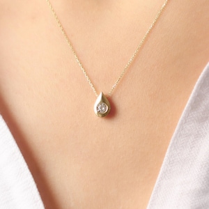 14K Solid Gold Drop Necklace, Dainty Teardrop Pendant, Tiny Gold Drop Charm, Handmade Necklace, Minimalist Necklace, Mother Necklace