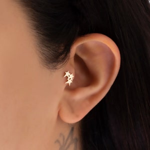 Gouden sterpiercing, driesterrenoorbellen, sterstekker, Daith-sieraden, gouden oormanchet, schelpoorbellen, torenoorbellen, 30e verjaardagscadeau
