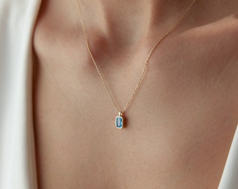 14k Gold Aquamarine Necklace, Solid Gold Aquamarine Pendant, Bridal Necklace, Birthstone Necklace, Birthstone Pendant, March Necklace
