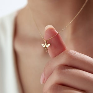 Gold Angel Necklace, Gold Star Pendant, Solid Gold Angel Charm, Angel Charm Necklace, Baptism Gift, 14K Angel Necklace, Angel Jewelry image 7