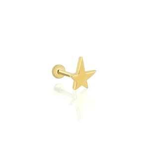 14K massief gouden ster toren oorbel, mini ster schelp piercing, brug piercing, toren piercing sieraden, industriële piercing, cadeau voor dochter
