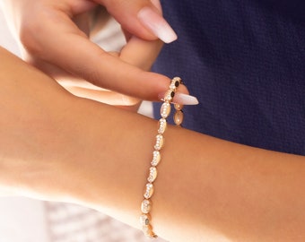 Unique Design Gold Oval Chain Bracelet, 14k Gold Oval Links Minimalist Fine Jewelry Dainty Bracelet, Valentines day Gift for Her