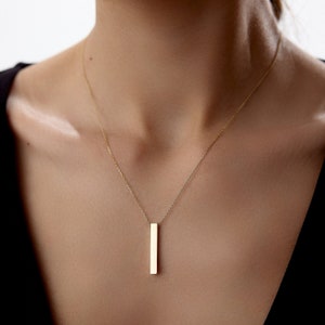 14K Solid Gold Personalized Bar Necklace, Dainty Bar Necklace, Family Necklace, Custom Name Engrave Necklace, Personalize Gift For Her