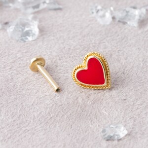 14k Yellow Gold Heart Piercing with CZ,  Helix Earring, Tragus Earring, Conch Earring, Heliz Piercing, Tragus Piercing, Cartilage Hoop