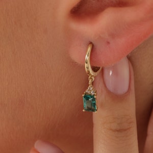 Emerald Earrings, Gemstone Earrings, Simple Earrings, Dainty Gold Earrings, May Birthstone, Birthstone Earrings, Gold Hoop Earrings