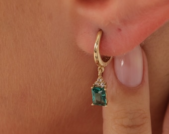 Emerald Earrings, Gemstone Earrings, Simple Earrings, Dainty Gold Earrings, May Birthstone, Birthstone Earrings, Gold Hoop Earrings