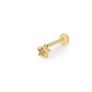 Brinco de estrela de ouro 14K, mini piercing de concha em estrela, brinco de cartilagem minúsculo, brinco de pino em estrela, piercing industrial, presente de dia das mães