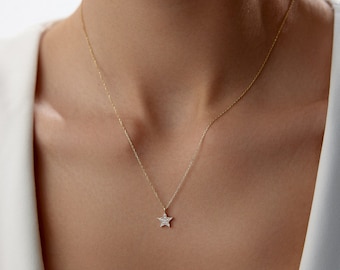 14K Solid Gold Star Necklace, Dainty Celestial Pendant, Minimalist Star Jewelry, Everyday Necklace, Birthday Gift, Mothers Day Gift