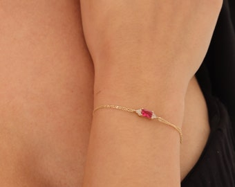 Braccialetto di rubini, pietra portafortuna di luglio, bracciale con pietre preziose, bracciale con pietra portafortuna, bracciale in oro 14k, bracciale in oro massiccio, bracciale minimalista