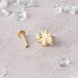 Bee Earrings, Helix Stud, Flat Back Bee Earrings, Clip On Bee Earrings, Wasp Earring, 14k Bee Earring, Conch Earring, Bee Piercing