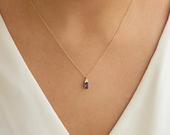 Gold Blue Stone Necklace, Sapphire Pendant, Sapphire Jewelry, Blue Topaz Necklace, Handmade Jewelry, Mama Necklace, Valentines Day Gift