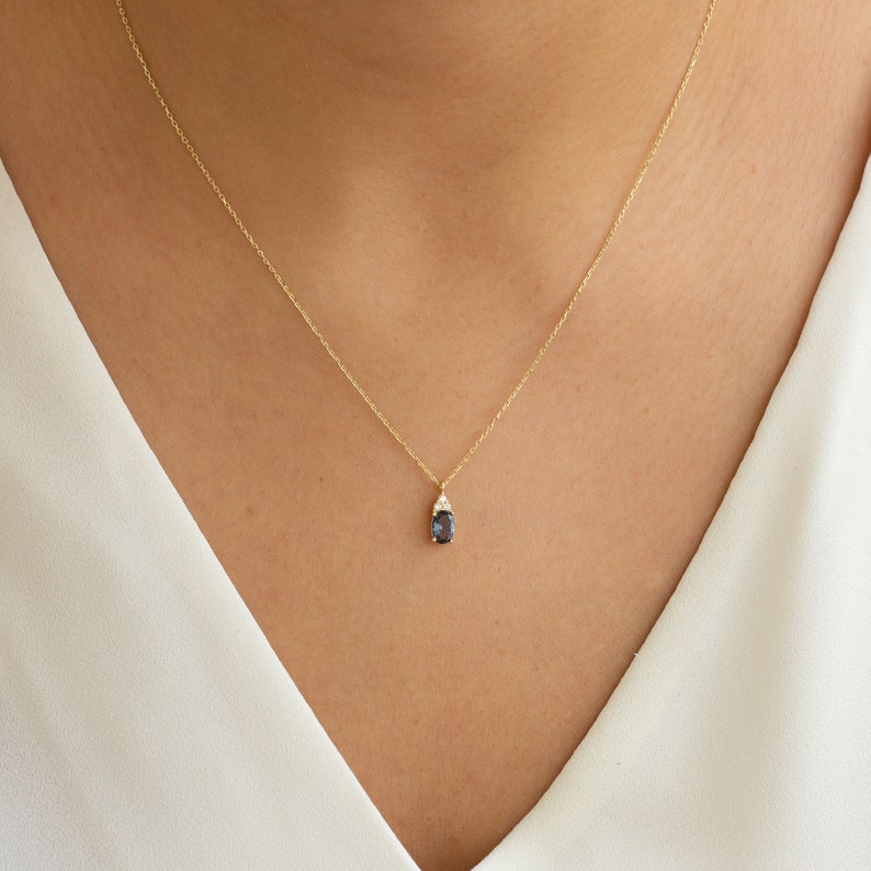 Gold Blue Stone Necklace, Sapphire Pendant, Sapphire Jewelry, Blue Topaz Necklace, Handmade Jewelry, Mama Necklace, Valentines Day Gift image 1