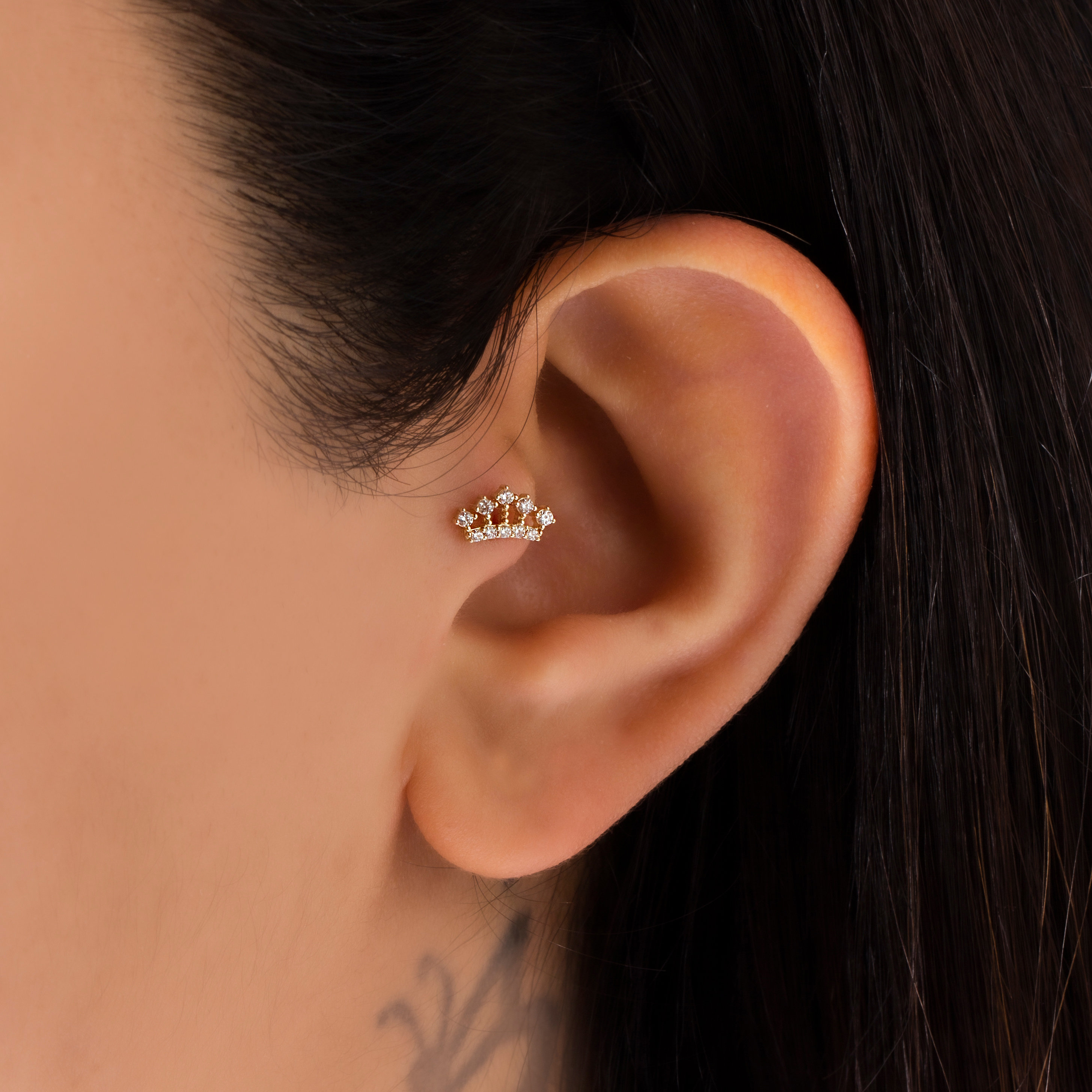 14K Solid Gold Crown Piercing Helix Earring Dainty Helix Piercing Gold Earlobe Studs Minimalist Conch Earrings Womens Gold Piercing Etsy UK