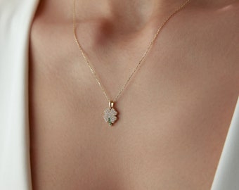 14k Gold Clover Necklace, Good Luck Pendant, Four Leaf Clover, 14k Gold Clover, Gold Clover Pendant, Gold Clover Charm, St Patricks Day
