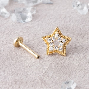 Brinco de estrela Rook de ouro 14K, mini piercing de estrela, piercing de ponte, piercing Rook, piercing industrial, pino Tragus, presente de dia das mães