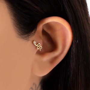 Gold Snake Piercing, Snake Conch Earring, Snake Cuff Earring, Snake Earrings , Snake Piercing, Snake Stud, Tiny Snake Earrings, Rook Earring