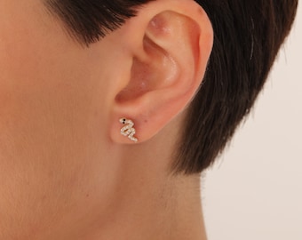 Snake Earrings, Solid Gold Earrings, Stud Earrings, Snake Jewelry, Animal Earrings, 14k Gold Earrings, Dainty Earrings, Minimalist Earrings