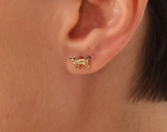 Cat Earrings, Gold Cat Earrings, 14k Gold Studs, Cute Earrings, 14K Gold Earrings, Christmas Earrings, Stud Earrings, Minimalist Earrings