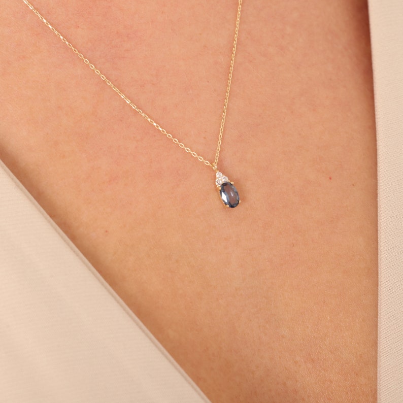 Gold Blue Stone Necklace, Sapphire Pendant, Sapphire Jewelry, Blue Topaz Necklace, Handmade Jewelry, Mama Necklace, Valentines Day Gift image 3