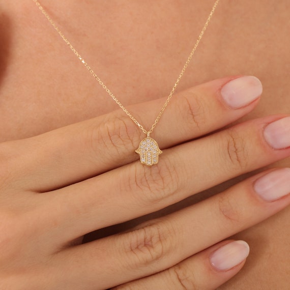 Hamsa necklace gold on sale diamond