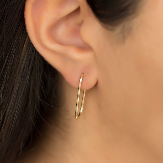 14k Yellow Gold Paperclip Earrings Statement Earrings Yellow