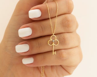 14K Solid Gold Key Necklace, Dainty Gold Key Pendant, Key Accessory, Delicate Necklace, Symbolic Charm, Layering Necklace, Gift For Mom