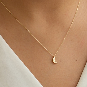 14k Solid Gold Moon Necklace, Crescent Moon Necklace, Dainty Moon Star Charm Pendant, Celestial Necklace,Birthday Gift, Christmas Gift