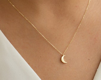 14k Solid Gold Moon Necklace, Crescent Moon Necklace, Dainty Moon Star Charm Pendant, Celestial Necklace,Birthday Gift, Christmas Gift