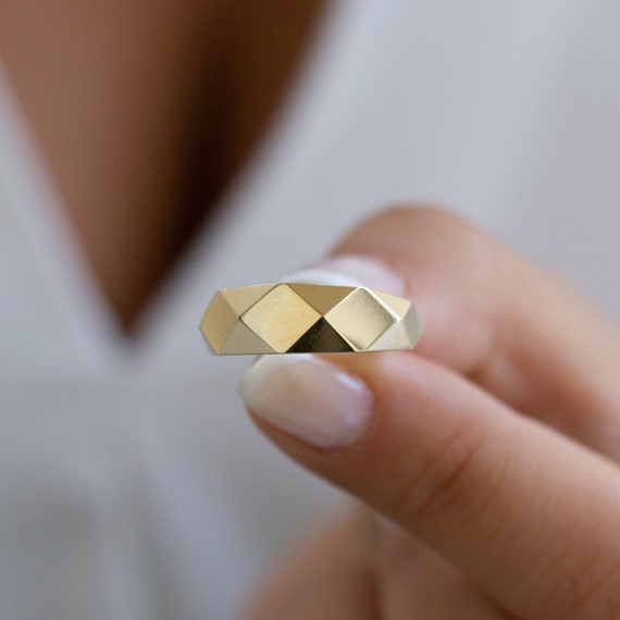 14k Gold Edge Ring, Gold Geometric Ring, Dainty Geometric