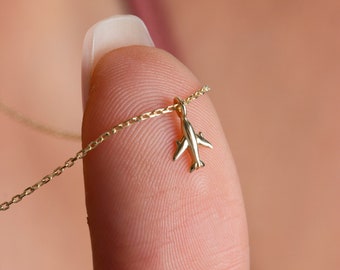 Gold Airplane Necklace, Pilot Graduation Gift, 14K Gold Plane Charm, Rose Gold Airplane, Fly Airplane Pendant, Pilot Gold Necklace