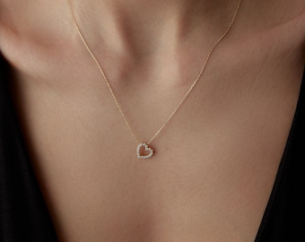 14K Solid Gold Dainty Heart Necklace, Minimalist Design Sacred Heart Pendant, Love Necklace, Gold Layering Necklace, Mothers Day Gift