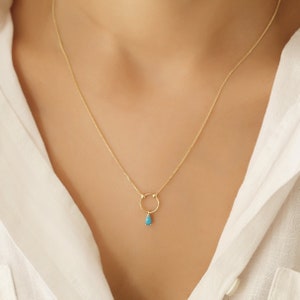 Gold Turquoise Necklace, Gold Turquoise Pendant, 14k Turquoise Jewelry, Dainty Turquoise Accessory, December Birthstone, Birthday Gift