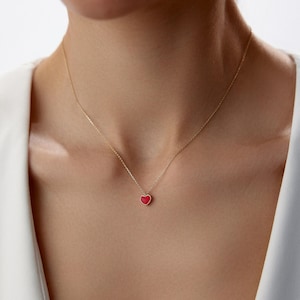 Solid Gold Heart Necklace, Minimalist Heart Necklace, Anniversary Gift, Gift For Her, Bridesmaid Gift, Christmas Gift, Heart Pendant