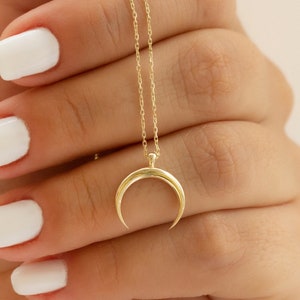 14k Solid Gold Crescent Necklace, Crescent Pendant, Gold Crescent Charm, Crescent Moon, Minimalist Necklace, Valentines Day Gift For Her
