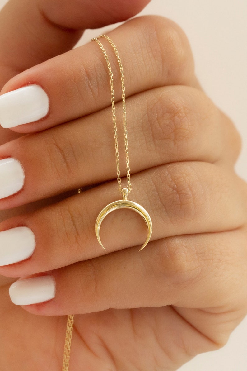 14k Solid Gold Crescent Necklace, Crescent Pendant, Gold Crescent Charm, Crescent Moon, Minimalist Necklace, Valentines Day Gift For Her