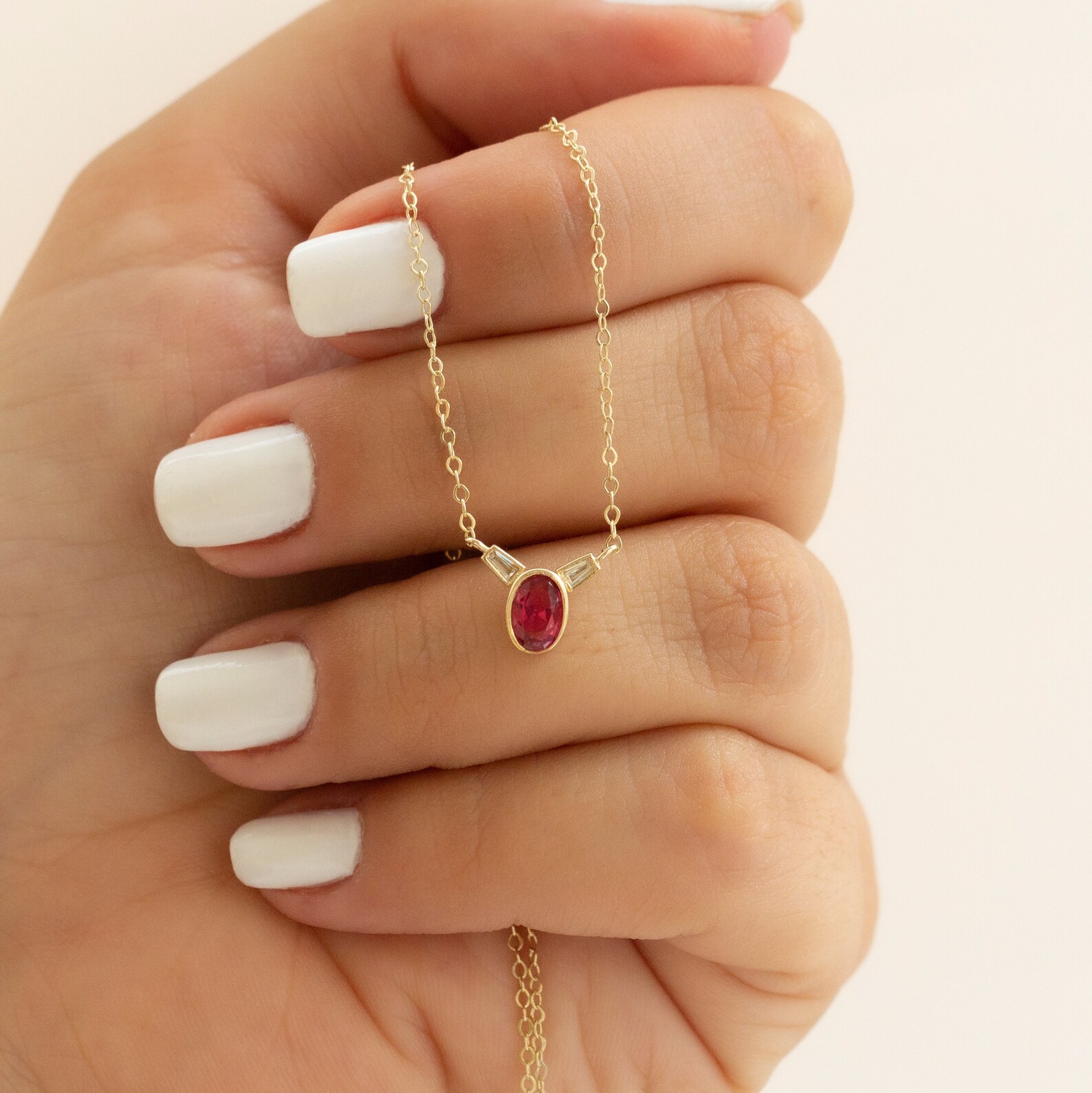 Gold Ruby Drop Necklace 14k July Birthstone Gift Red Etsy