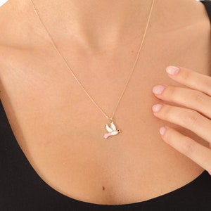 Gold Bird Necklace, Natural Lover Gift, Enamel Bird Necklace, Natural Necklace, Natural Gift, Animal Jewelry, 1st Anniversary Gift