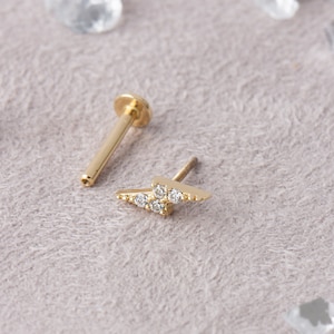 14K Gold Lightning Symbol Earring, Gold Lightning Piercing, Earrings Tragus Gold, Yellow Gold Piercing, Helix Earring, Conch Piercing
