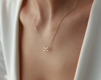14k Solid Gold Infinity Necklace, Real Gold Infinite Love Necklace, Mama Necklace, Solid Gold Dainty Infinity Necklace is Great Gift For Her