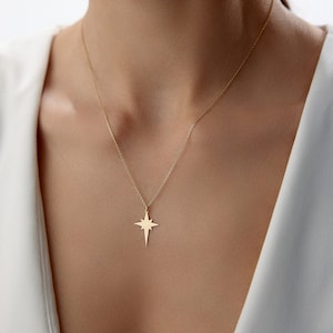 14K Solid Gold North Star Necklace, North Star Pendant, Pole Star Charm Necklace, Polaris Pendant, Star Celestial Guide, Mothers Day Gift