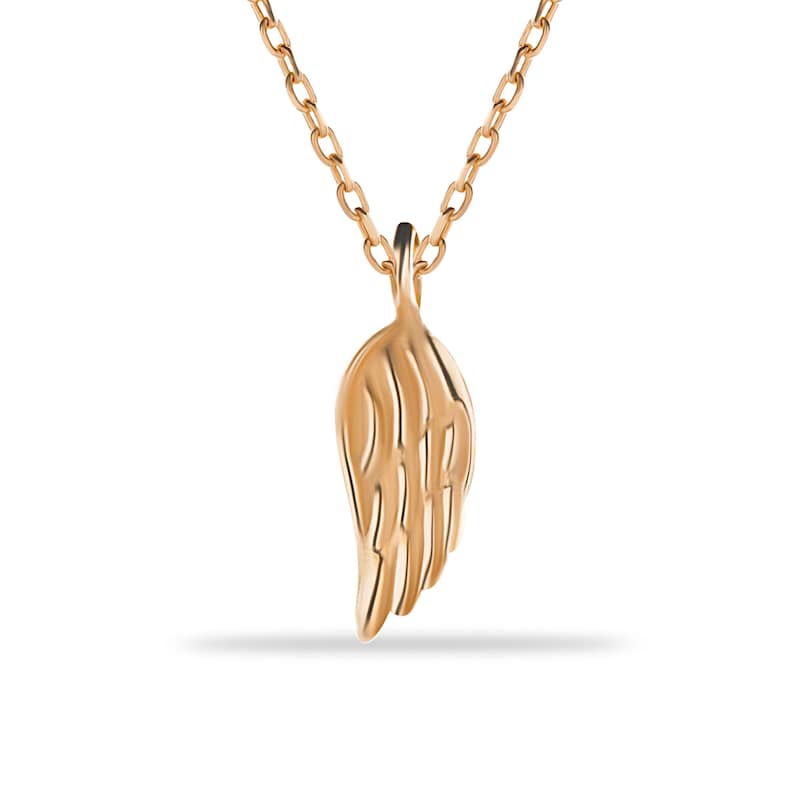 Puede incluir: Un collar de cadena de oro con un colgante en forma de ala de &aacute;ngel.