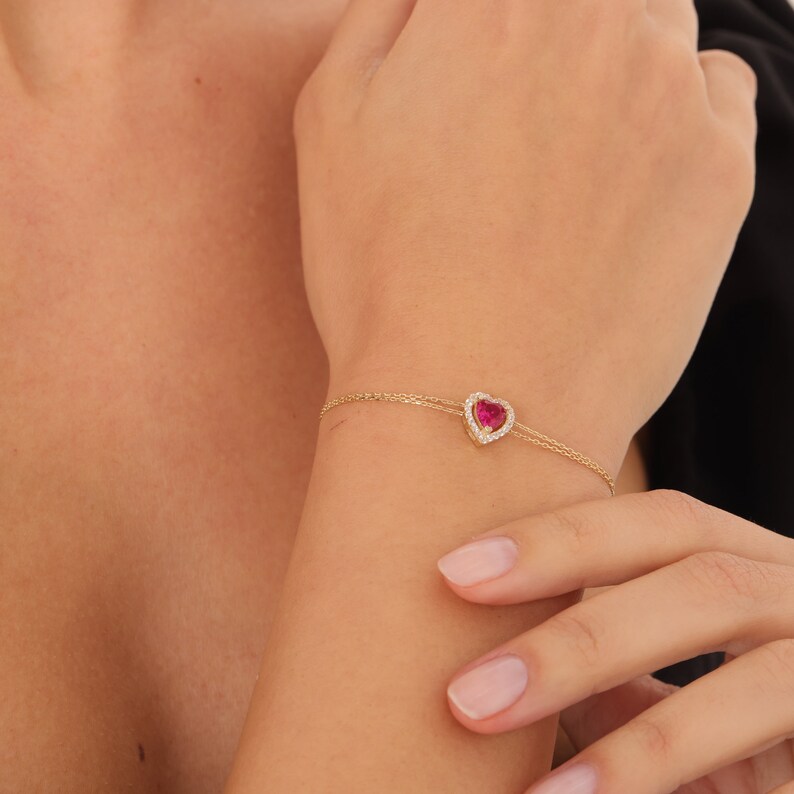 Ruby Heart Bracelet July Birthstone July Gemstone 14k Gold Bracelet ruby-heart-bracelet-july-birthstone-july-gemstone-14k-gold-bracelet
