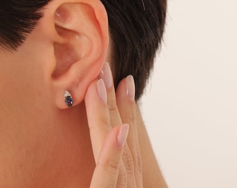 Sapphire Earrings, Sapphire Earring, Gemstone Earrings, Minimalist Earrings, Handmade Earrings, September Birthstone, 14k Gold Earrings