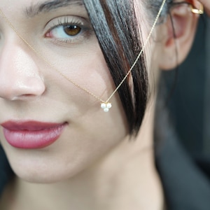 14k Solid Gold Three Pearl Necklace, Minimalist Design, Pearl Necklace, Pearl Pendant, Tiny Pearl Necklace, Christmas Day Gift