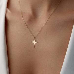 14K Gold North Star Necklace, North Star Pendant, Dainty Celestial Necklace, Polaris Necklace, Girlfriend Gift, Christmas Gift